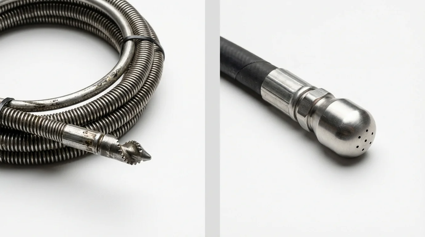 Drain snake cable and hydro jetting nozzle used for drain cleaning in Pelahatchie, MS